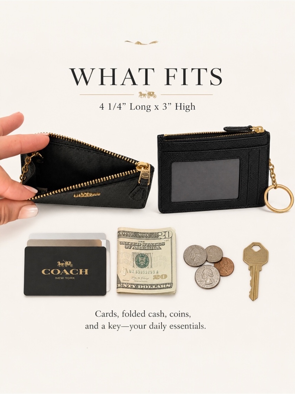 Coach Mini Skinny ID Case Black Leather Keychain Wallet 57841 - Picture 9 of 12
